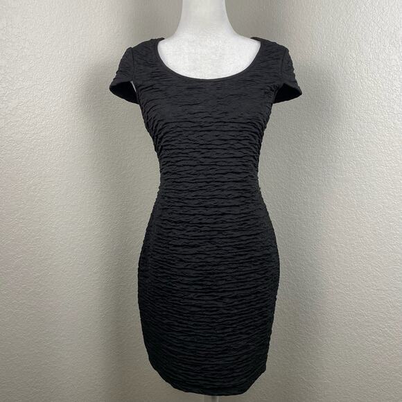 Vtg 90s Y2K Nueva Black Bodycon Crinkle Dress Size 6 Punk Goth Stretch Coquette - Picture 1 of 5